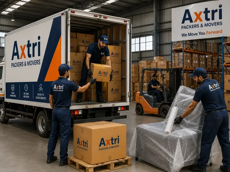 An Axtri crew loading palletised commercial stock into a truck at a warehouse